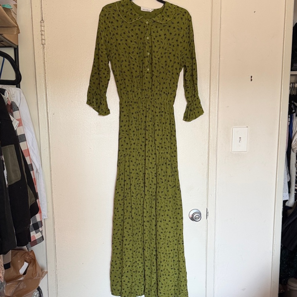 LACAUSA Olive Green Floral Button-Down S Maxi Dress
